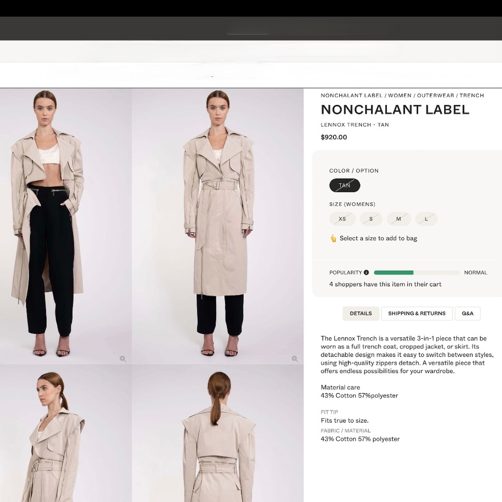 Nonchalant Label Lennox Trench Coat / Skirt  / Cropped Jacket New With Tags - Picture 9 of 15